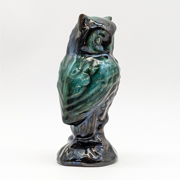 Blue Mountain Pottery Owl Drip Glaze Blue Green Brown Redware Vintage - Picture 5 of 13